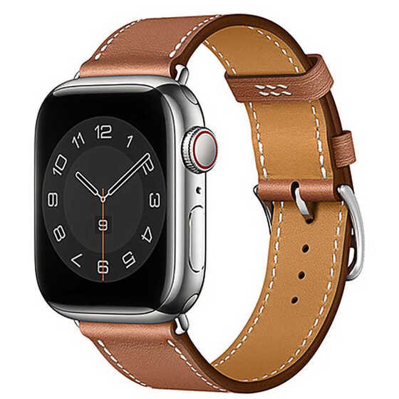 Apple Watch 44mm Wiwu Attleage Watchband Hakiki Deri Saat Kordon Kayış Bileklik