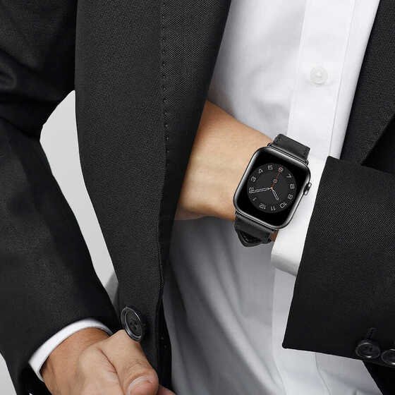 Apple Watch 44mm Wiwu Attleage Watchband Hakiki Deri Saat Kordon Kayış Bileklik