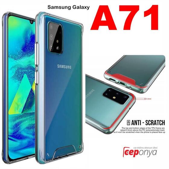 Galaxy A71 Kenarları Silikon Yüzeyi Sert Şeffaf Gard Kılıf