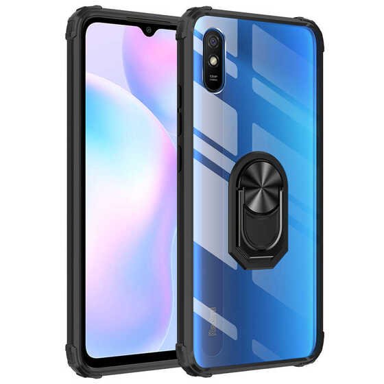 Xiaomi Redmi 9A Kılıf Kenarları Renkli Antişok Şeffaf Yüzüklü