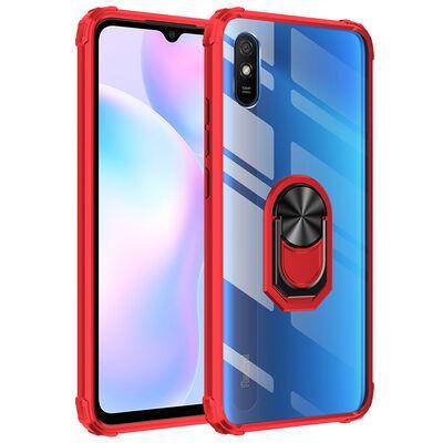 Xiaomi Redmi 9A Kılıf Kenarları Renkli Antişok Şeffaf Yüzüklü