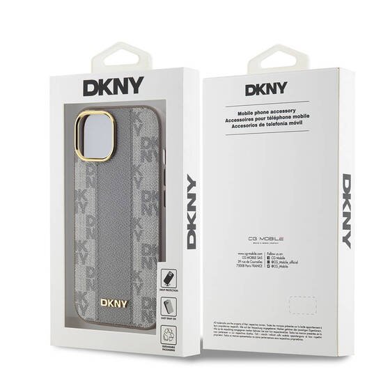 Apple iPhone 15 Plus Kılıf DKNY Orjinal Lisanslı Magsafe Şarj Özellikli 3D Yazılı Checkered Pattern Kapak