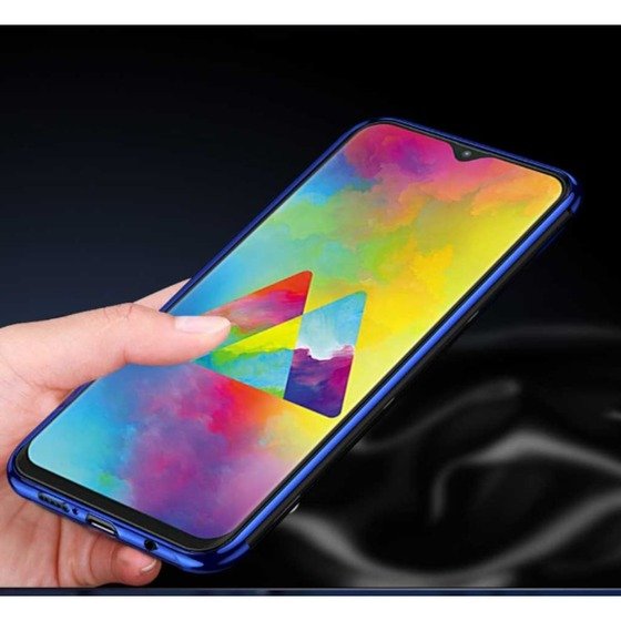 Samsung Galaxy M20 Köşeleri Renkli Şeffaf Kamera Korumalı Kılıf