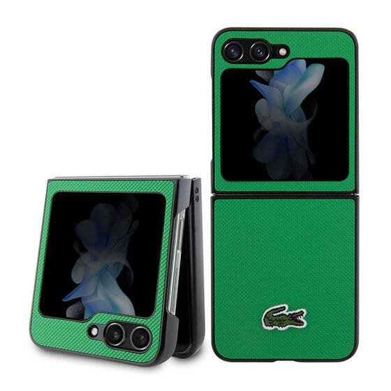 Galaxy Z Flip 5 Uyumlu Kılıf Lacoste Orjinal Lisanslı PU Pike Desenli İkonik Timsah Logolu Yeşil