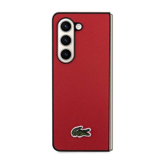 Galaxy Z Fold 5 Uyumlu Kılıf Lacoste Orjinal Lisanslı PU Pike Desenli İkonik Timsah Logolu Kırmızı