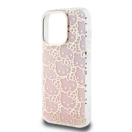 iPhone 15 Pro Kılıf Hello Kitty Orj Lisanslı Renk Geçişli Elektroplating Kaplama Kitty Head Pembe