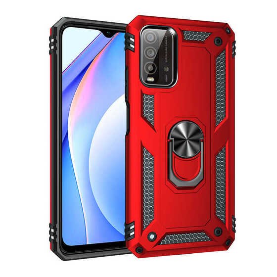 Xiaomi Redmi Note 9 4G Kılıf Yüzüklü Standlı Manyetikli Armor Zırh