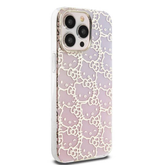 iPhone 15 Pro Max Kılıf Hello Kitty Orj Lisans Renk Geçişli Elektroplating Kaplama Kitty Head Pembe