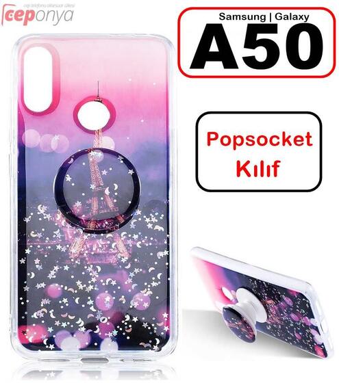 Samsung Galaxy A50 Renkli Popsoket Standlı Silikon Kılıf