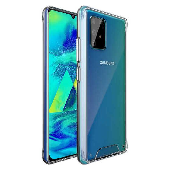 Galaxy A91 Kenarları Silikon Yüzeyi Sert Şeffaf Gard Kılıf