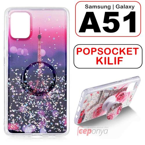 Samsun Galaxy A51 Renkli Popsoket Standlı Silikon Kılıf