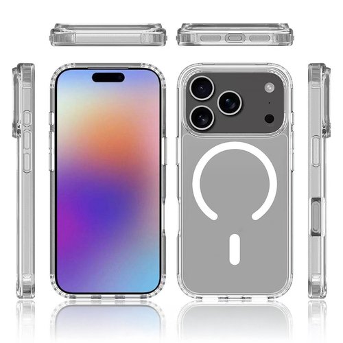 iPhone 17 Pro Max Kılıf Magsafe Şarj Özellikli Şeffaf Sert PC Embos Kapak