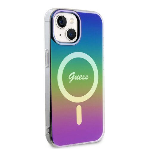 iPhone 15 Plus Uyumlu Kılıf Guess Orjinal Lisanslı Magsafe Şarj Özellik Yazı Logolu Iridescent Siyah