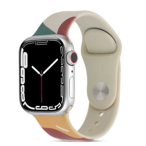 Apple Watch 7 41mm KRD-62 Suya Dayanıklı Renkli Desenli Silikon Kordon