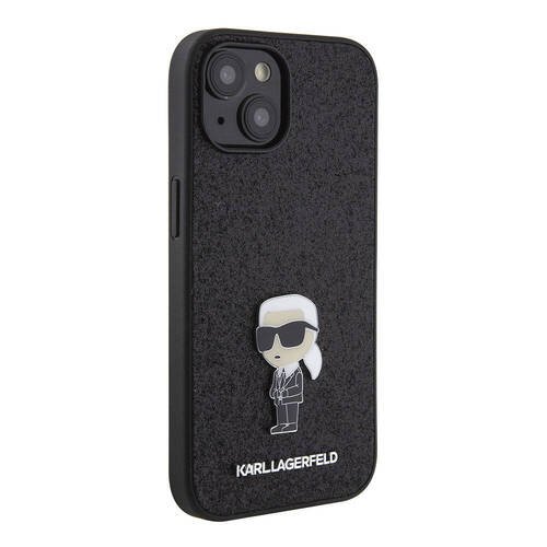 iPhone 15 Plus Uyumlu Kılıf Karl Lagerfeld İkonik Fixed Glitter Metal Logo Orjinal Lisanslı Siyah