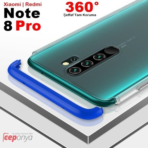 Xiaomi Redmi Note 8 Pro Kamera Korumalı Şeffaf 360 Koruma Kılıf