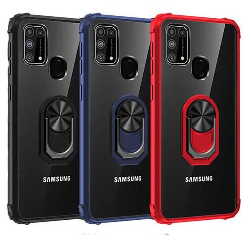 Galaxy M31 Kenarları Renkli Antişok Şeffaf Yüzüklü Kılıf