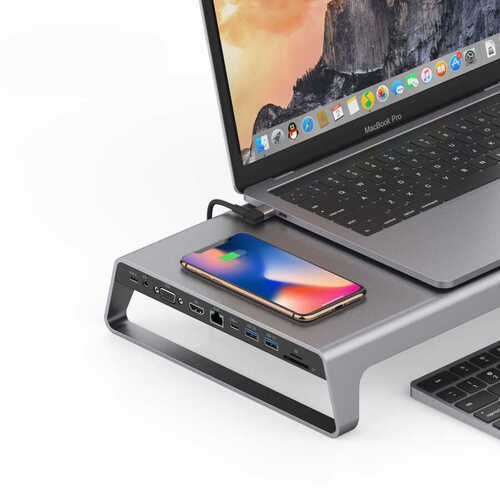 Go Des GD-9128 Type-C Hub Laptop Standı & Kablosuz Şarj USB-C Docking Station MacBook Stand