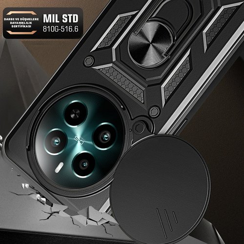 Realme 12 Plus Kılıf Magnetik Standlı Kamera Korumalı Sürgülü Vega Kapak