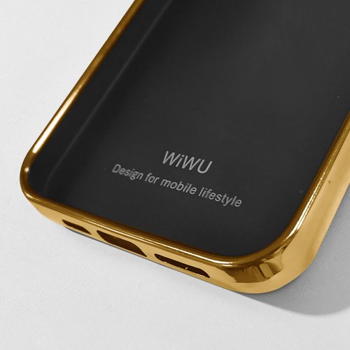 iPhone 13 Mini Uyumlu Kılıf Wiwu Genuine Leather Gold Calfskin Orjinal Deri Kapak