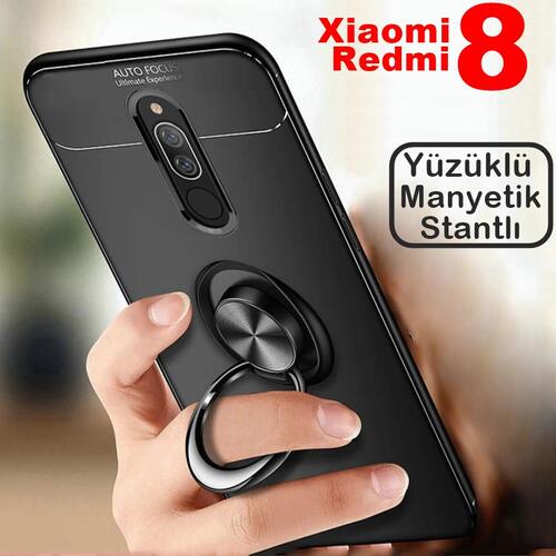 Xiaomi Redmi 8 Yüzüklü Standlı Manyetikli Kamera Korumalı Kılıf