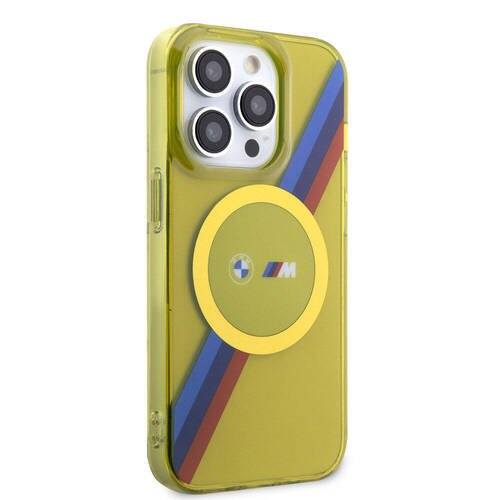 iPhone 15 Pro Max Kılıf BMW Magsafe Şarj Özellikli Transparan Tricolor Stripes Orjinal Lisanslı Sarı