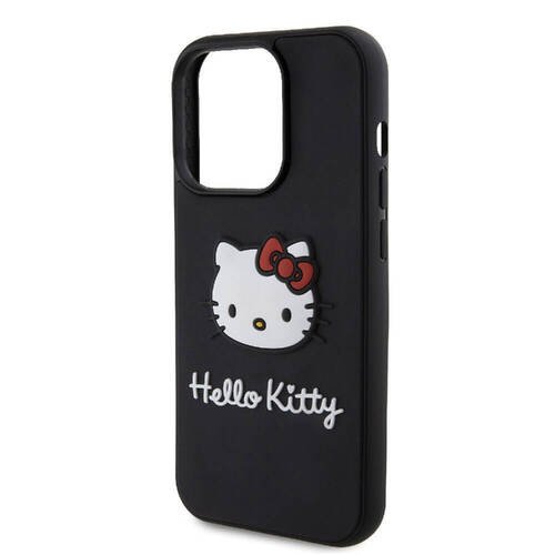 iPhone 15 Pro Uyumlu Kılıf Hello Kitty Orjinal Lisanslı İkonik Logolu 3D Rubber Kitty Head Siyah