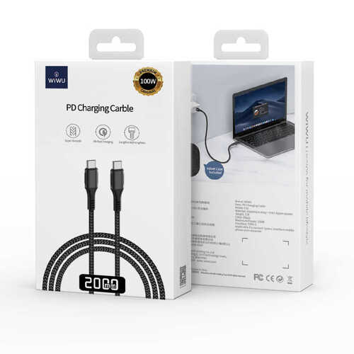 Wiwu F20 PD Type-C to Type-C PD Hızlı Şarj 2 Metre Örgü Kablo