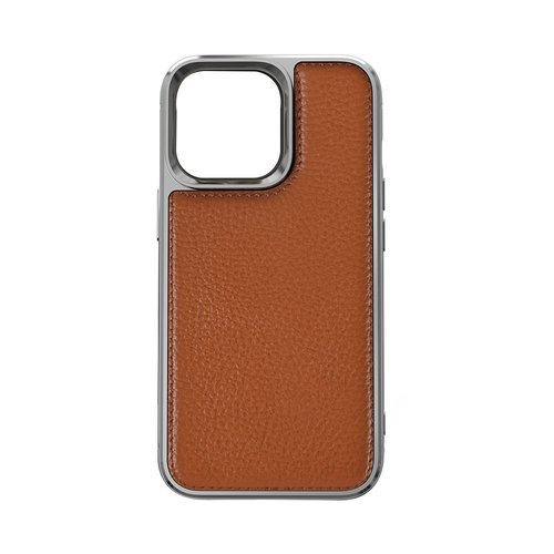 iPhone 13 Mini Uyumlu Kılıf Wiwu Genuine Leather Silver Calfskin Orjinal Deri Kapak