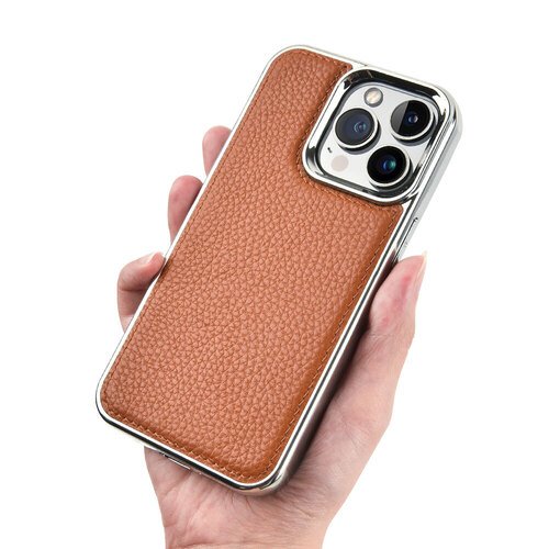 iPhone 13 Mini Uyumlu Kılıf Wiwu Genuine Leather Silver Calfskin Orjinal Deri Kapak