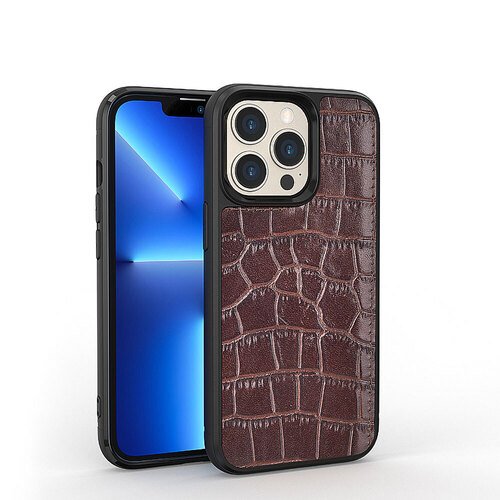 iPhone 13 Pro Max Uyumlu Kılıf Wiwu Croco Pattern Calfskin Orjinal Deri Kapak