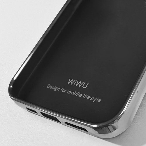 iPhone 13 Pro Max Uyumlu Kılıf Wiwu Genuine Leather Silver Calfskin Orjinal Deri Kapak