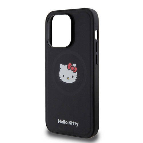 iPhone 15 Pro Uyumlu Kılıf Hello Kitty Orjinal Lisanslı Magsafe Şarj Özellikli Kitty Head Deri Siyah