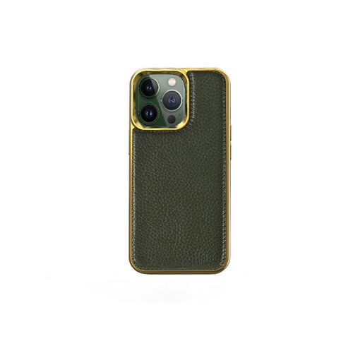 iPhone 13 Pro Uyumlu Kılıf Wiwu Genuine Leather Gold Calfskin Orjinal Deri Kapak