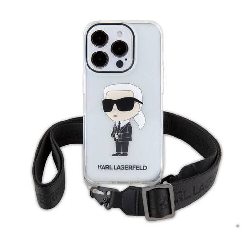 iPhone 15 Pro Uyumlu Kılıf Karl Lagerfeld Orjinal Lisanslı Boyun Askılı Karl İkonik Crossbody Şeffaf