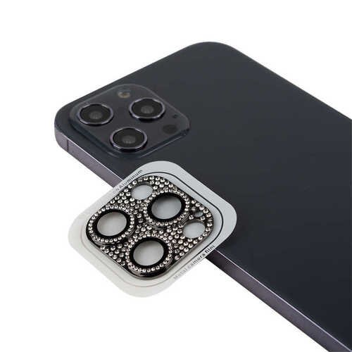 iPhone 12 Pro CL-08 ​​​​Kamera Lens Koruyucu Taşlı Tasarım