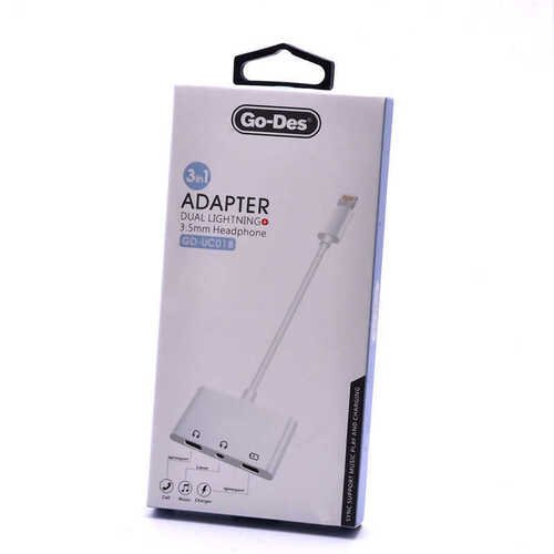 Go Des GD-UC018 Lightning Kulaklık - Şarj - 3.5 mm Aux Dönüştürücü Adaptör