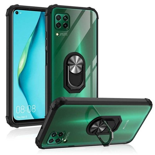 Huawei P40 Lite Kenarları Renkli Anti Şok Şeffaf Yüzüklü Kılıf