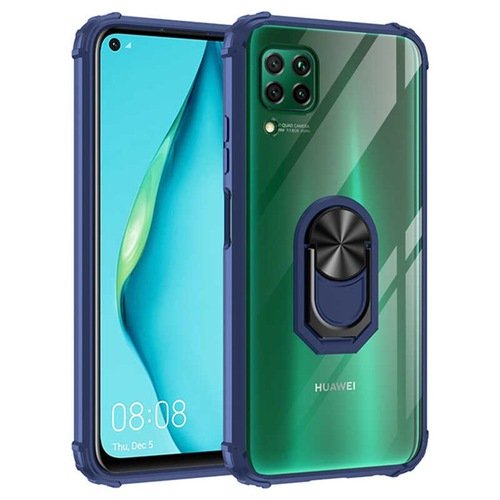 Huawei P40 Lite Kenarları Renkli Anti Şok Şeffaf Yüzüklü Kılıf