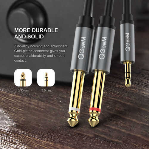 Qgeem QG-AU01 3.5 mm to 2 x 6.35 mm Aux Audio Kablo 2 metre Ses Kablosu Dönüştürücü