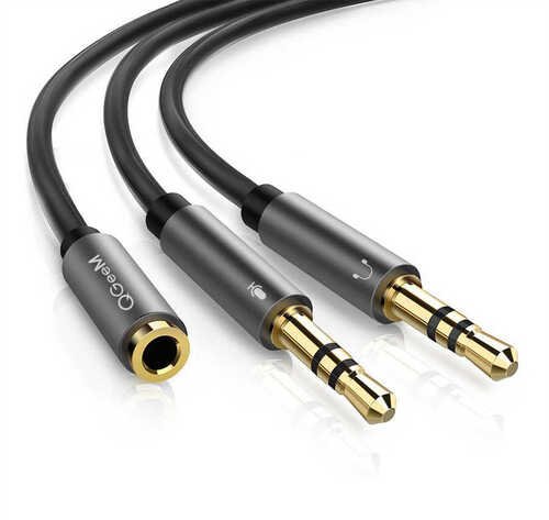 Qgeem QG-AU06  3.5 mm Erkek Aux ve Mikrofon Çoğaltıcı İkili Audio Ses Kablosu Çoğaltıcı 15 cm