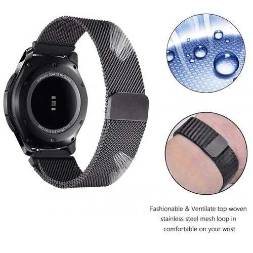 Gear S3 (22mm) Metal Tel Örgü İşlemeli Mıknatıslı Kordon