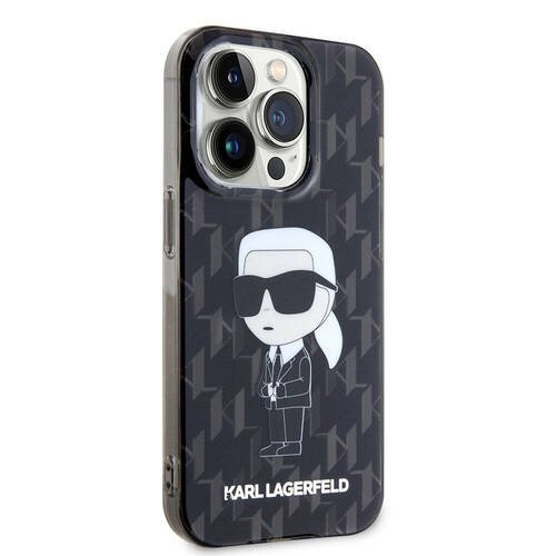 iPhone 15 Pro Max Uyumlu Kılıf Karl Lagerfeld IML İkonik Monogram Orjinal Lisanslı Kapak Siyah