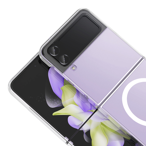 Galaxy Z Flip 4 Kılıf Kamera Korumalı MagSafe Şarj Özellikli Lüx Şeffaf London Silikon Kapak