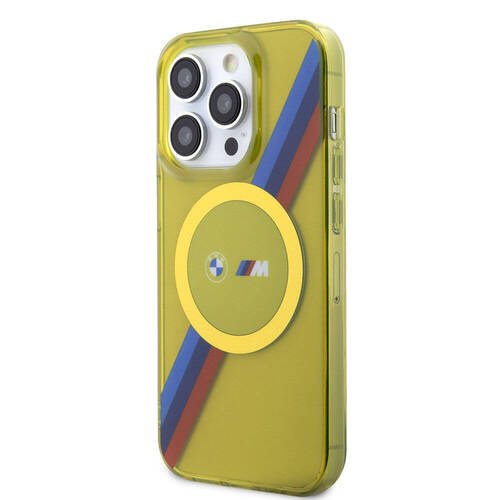 iPhone 15 Pro Uyumlu Kılıf BMW Magsafe Şarjlı Transparan Tricolor Stripes Orjinal Lisans Kapak Sarı