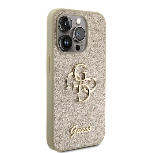 iPhone 15 Pro Uyumlu Kılıf Guess Orjinal Lisanslı 4G Büyük Metal Logolu Glitter Kapak Gold