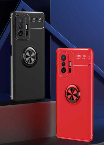Xiaomi Mi 11T Pro 5G Kılıf Yüzüklü Standlı Manyetik Kamera Korumalı Silikon