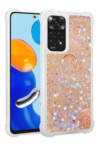 Xiaomi Redmi Note 11 Pro 5G Kılıf Sıvılı Simli Pullu Yüzüklü Standlı Lüx Silikon