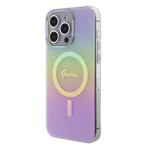 iPhone 15 Pro Uyumlu Kılıf Guess Orjinal Lisanslı Magsafe Şarj Özellik Yazı Logolu Iridescent Pembe