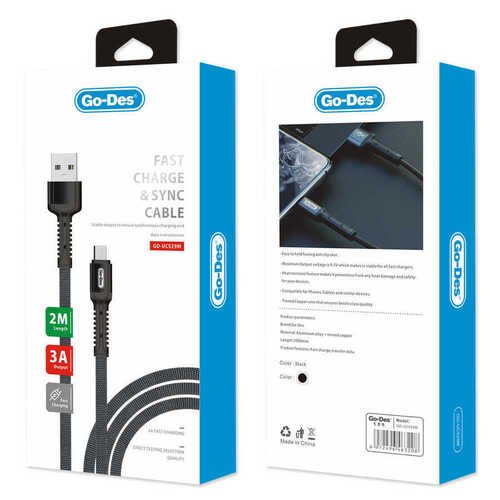 Go Des GD-UC529 Micro USB Kablo 3A Hızlı Şarj Kablosu 2 metre Data Kablo Naylon Örgü